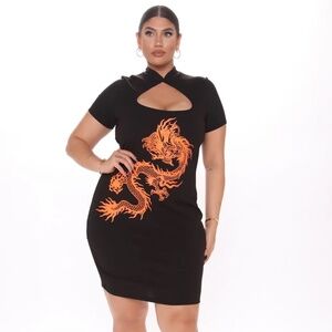 Fashion Nova Fire Dragon Bodycon Mini Dress NWT Size 2X